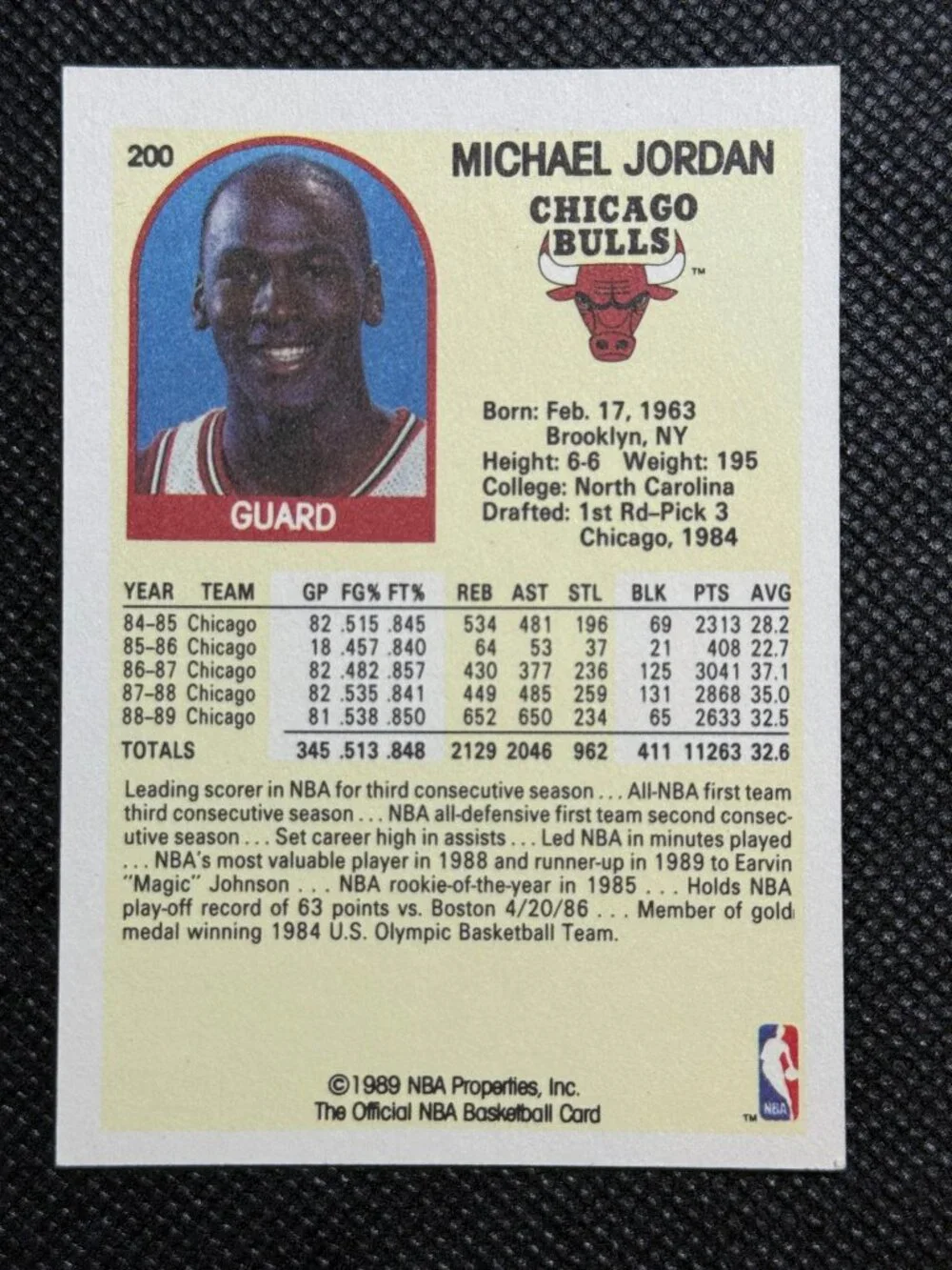 1989-90 NBA Hoops Basketball # 200 Michael Jordan Bulls HOF